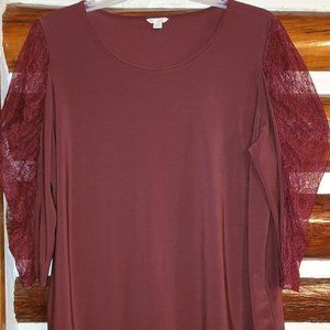 Est 1946, Burgundy, Women's XL Dress shirt, Lace Sleeves